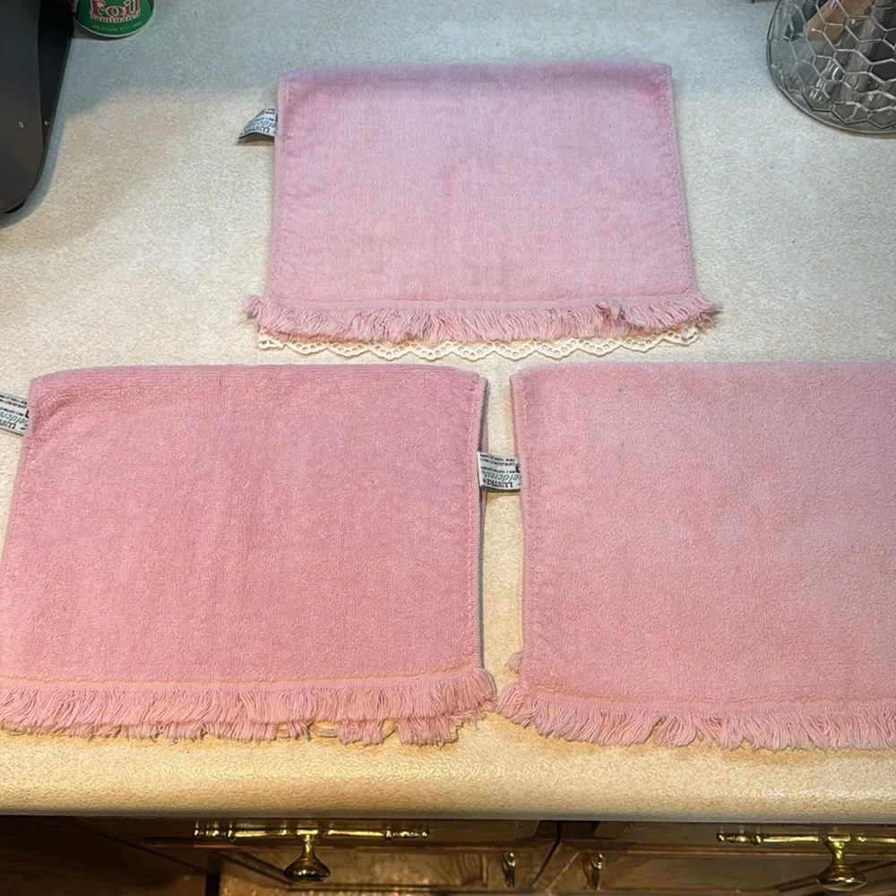 3 Vintage Pink Lustre Fieldcrest hand towels